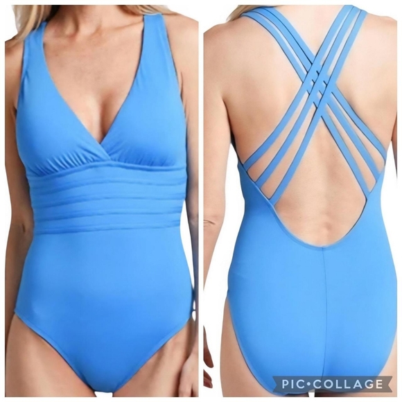 La Blanca Women's Blue Cross Back Swimsuit-one-piece - Picture 1 of 8